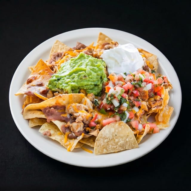 Beans & Cheese Nachos with Meat.